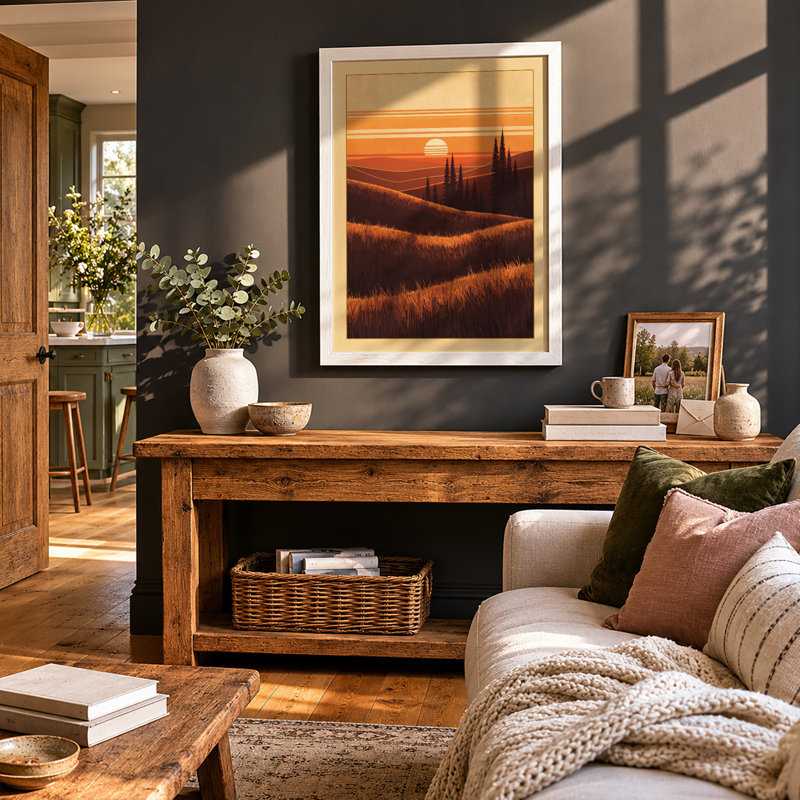 Golden Hour Silhouette Modern - Framed Print, A1 - 84.1 x 59.4 cm, White