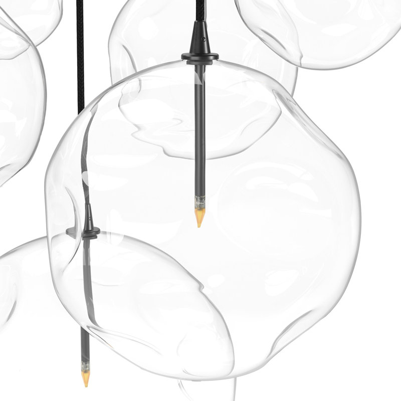 Cluster 7 - Light Chandelier, Black Gunmetal, Clear Asymerical