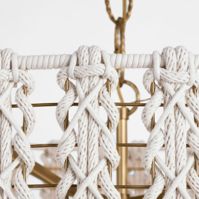 Catania 30" Hanging Shade With Cream Braided Rope, Antique Burnished Brass, 21" H x 29" W x 29" D