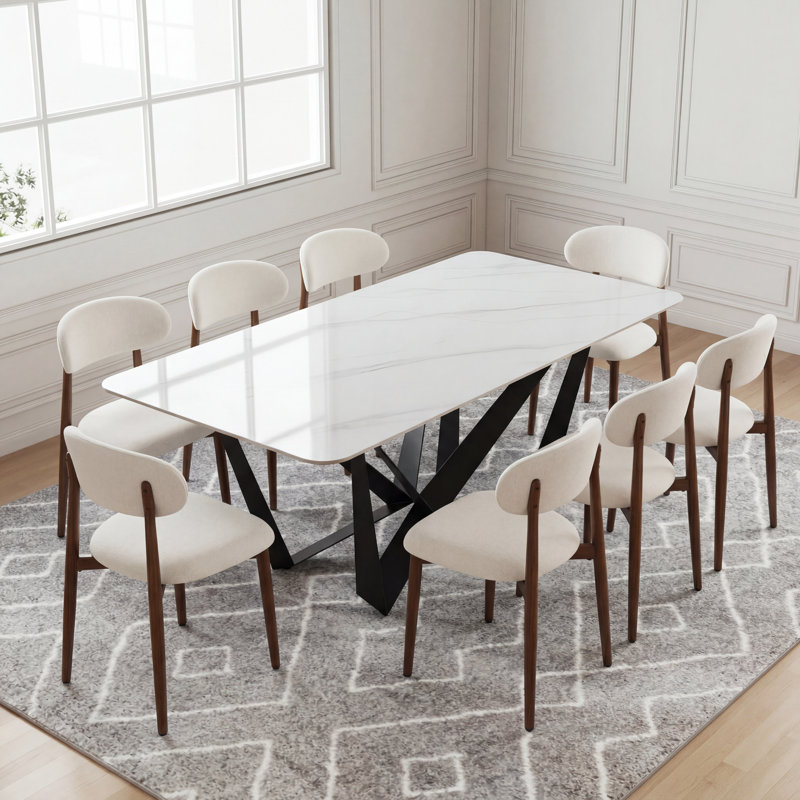 Wilem 70.9" Rectangular Faux Marble Sintered Stone Dining Table, 35.4" W x 70.9" L