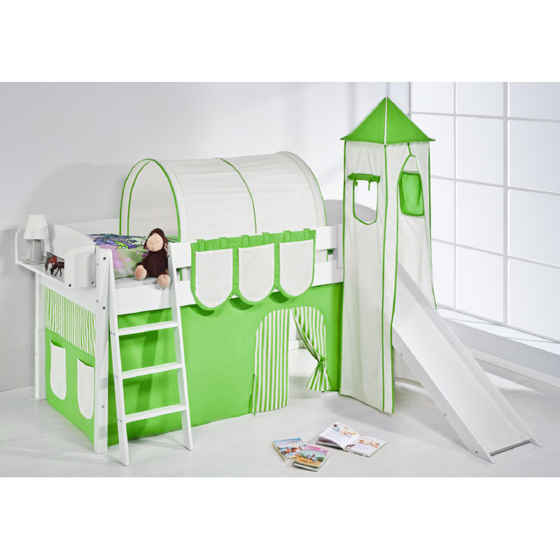 Basic European Single Mid Sleeper Bed, Green / Beige