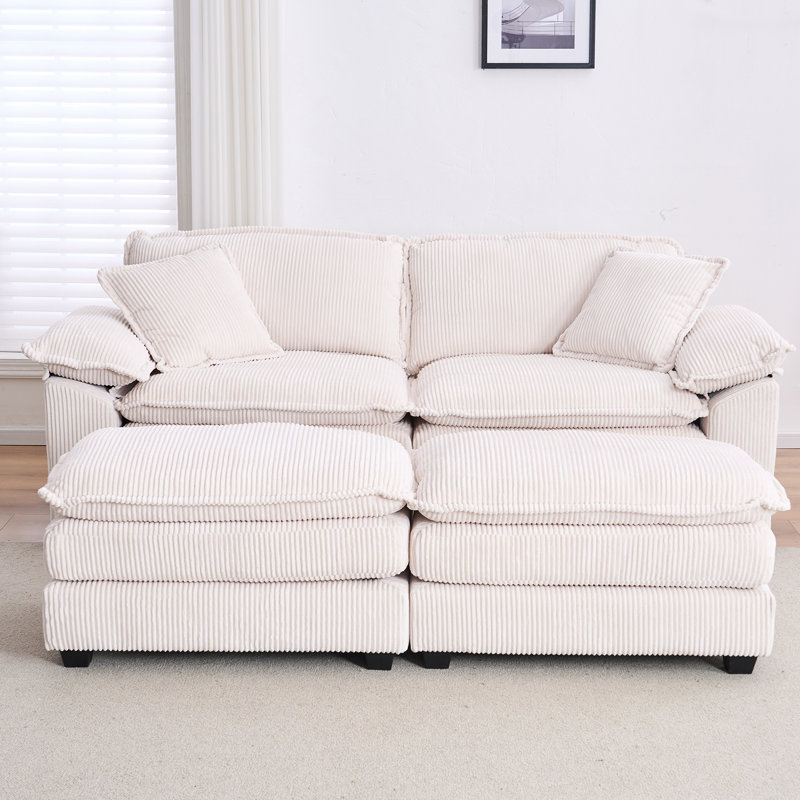Oversized Loveseat Sectional Sofa Modern Deep Seat Reversible Chaises Couch With 2 Movable Ottomans And Pillows,