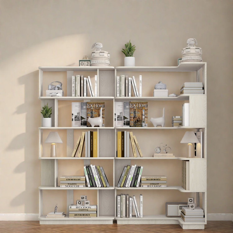 Bibliothèques extensibles peu encombrantes, panneau de fibres à densité moyenne, chêne blanc moderne pour la maison
