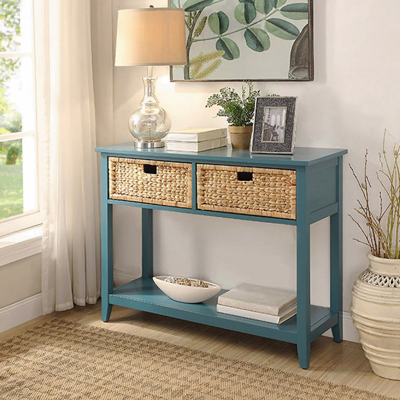 Teal Console Table, With Bottom Shelf