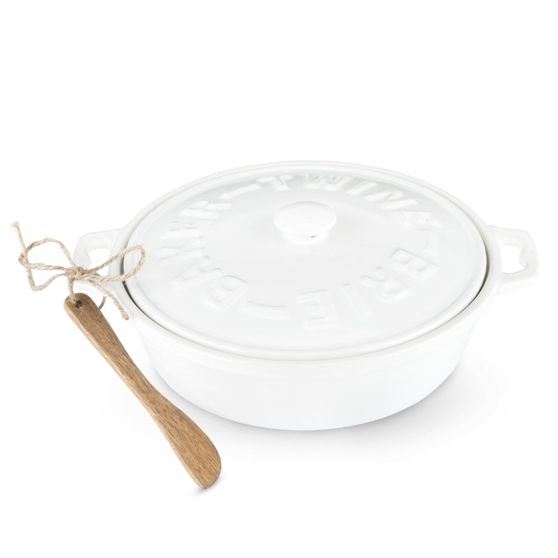 Ceramic Brie Baker & Acacia Wood Spreader Set