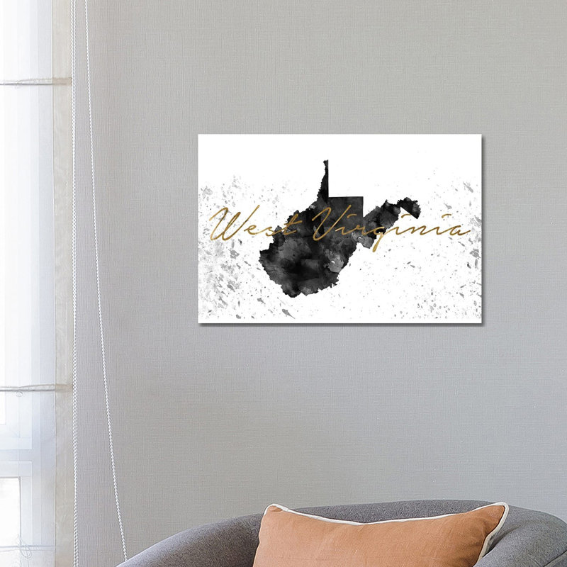West Virginia Black And White Gold - Wrapped Canvas Print, 45.72cm H x 66.04cm W