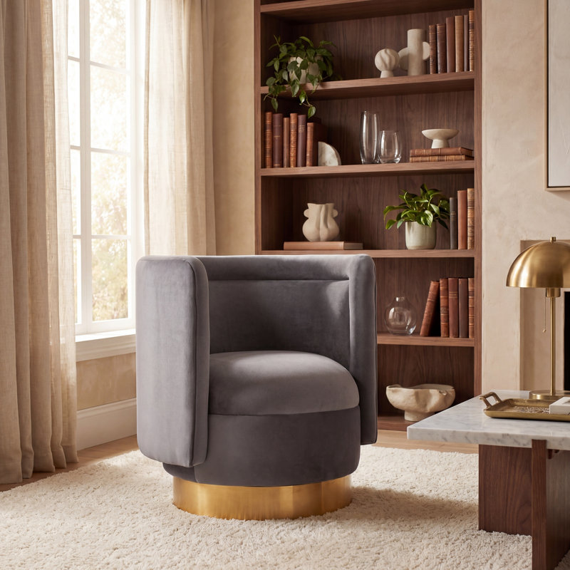 Tews Upholstered Swivel Barrel Chair, Slate Gray