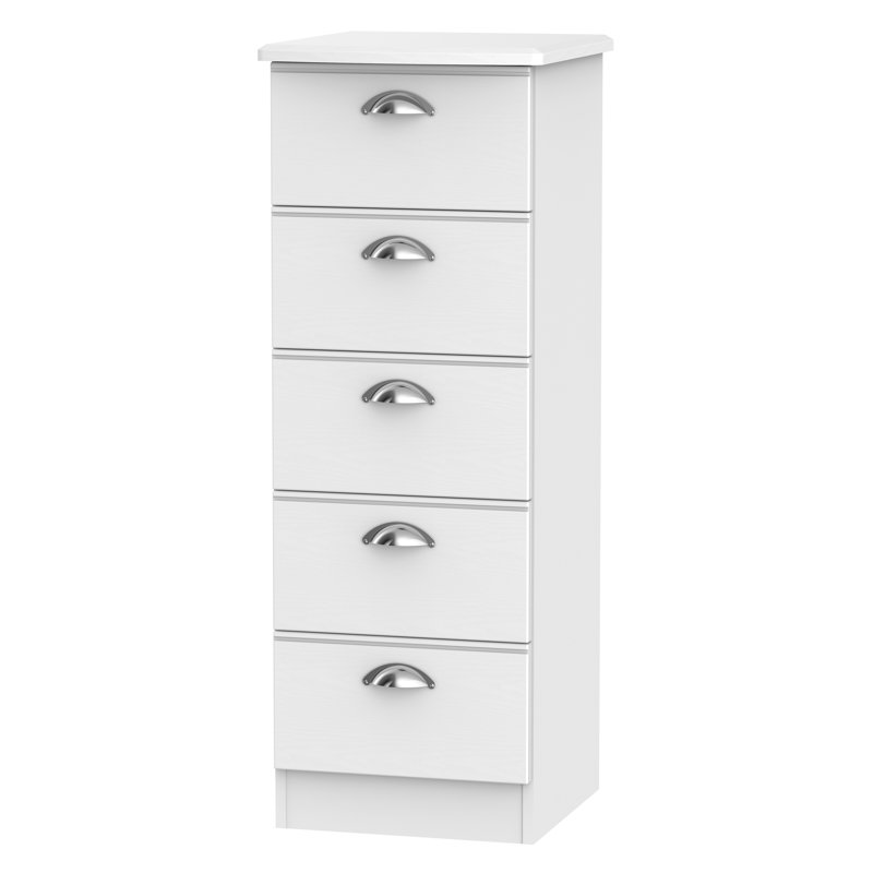 Fully Assembled Murier 5 Drawer, White Ash