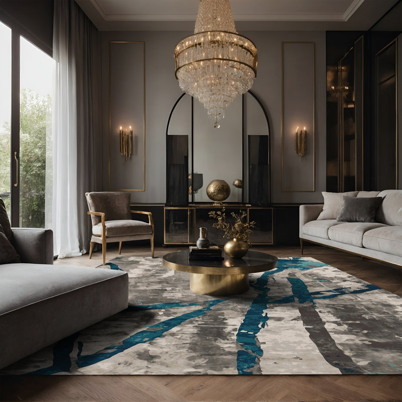 Tapis gris soyeux et moelleux, Rectangle 2 pi x 3 pi