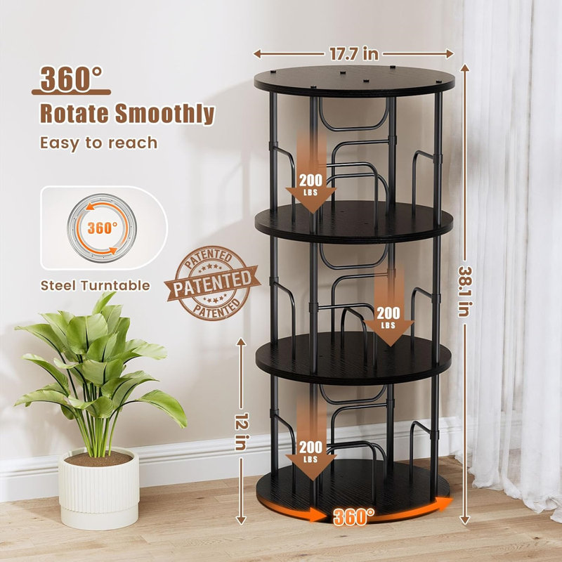 Rotating Bookshelf, 3 Tier Round Revolving Bookcase with Special Visible Partition Storage, 360° Display Spinning Small Bookshelf Tower Book Shelf Organizer for Bedroom