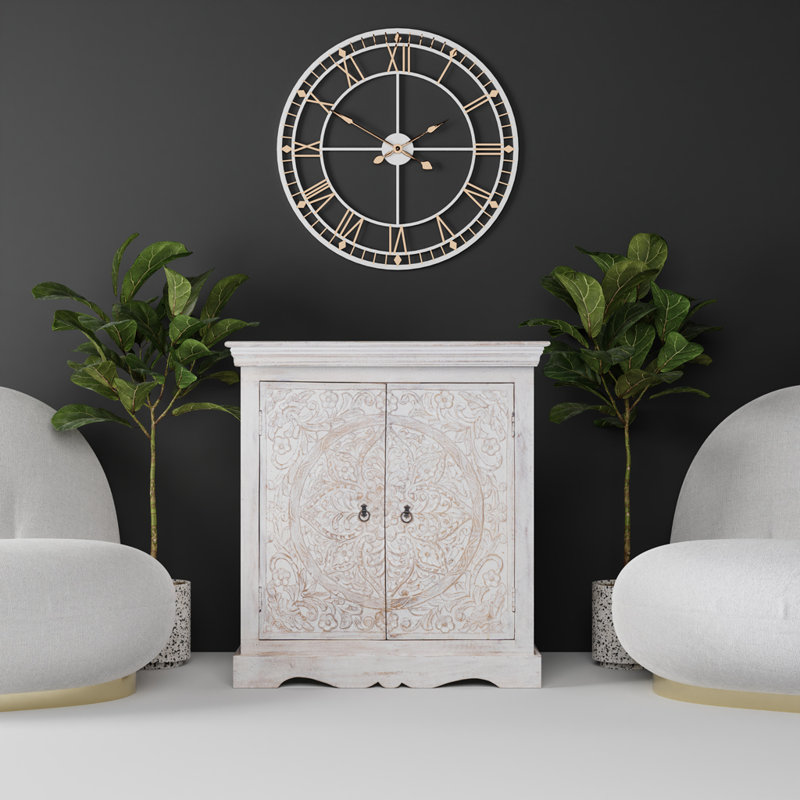 Soumare Solid Wood Accent Cabinet, White Washed