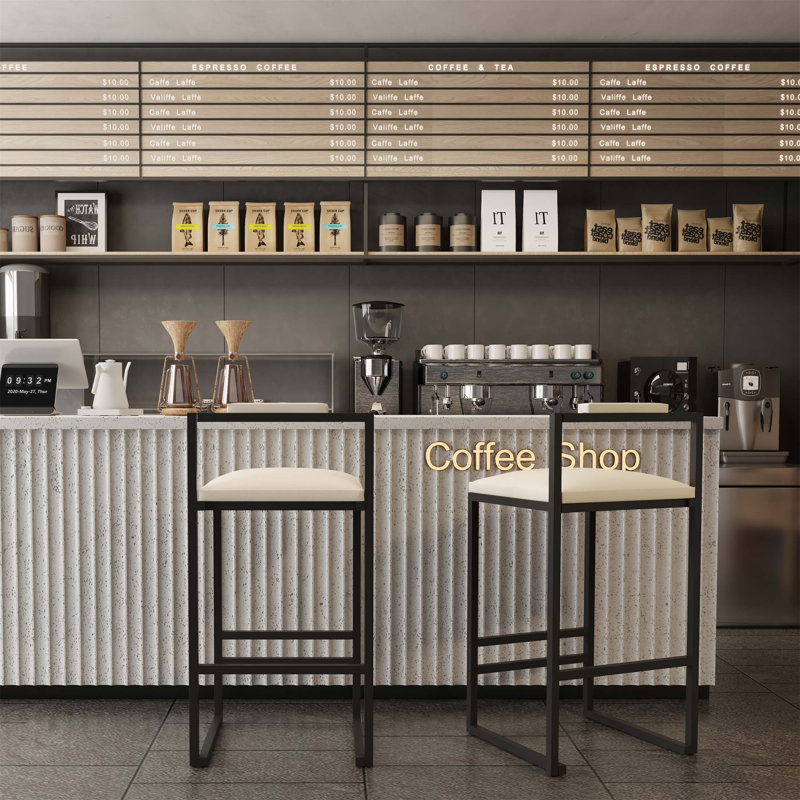 Ensemble de 2 tabourets de bar rembourrés en similicuir à structure moderne en métal pour comptoir et îlot de cuisine, confortables et élégants