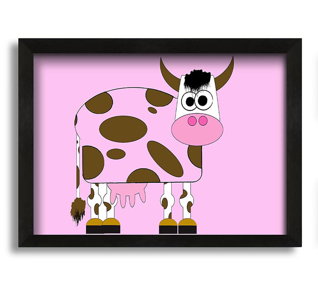 Gerahmtes Leinwandbild Funny Cow with Hair Pink