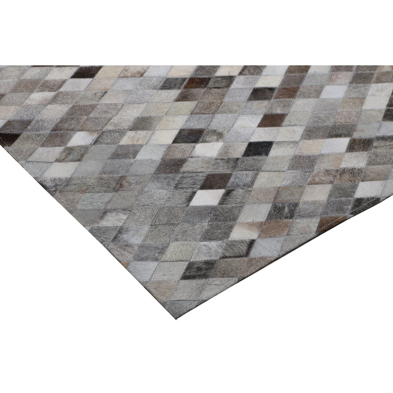 Leather Patchwork Cowhide Gray Area Rug, Rectangle 5' x 7'