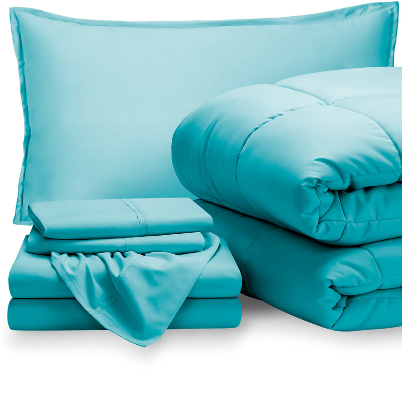 Modern & Contemporary Comforter, Twin Extra Long Comforter + Pillowcases, Aqua/Aqua