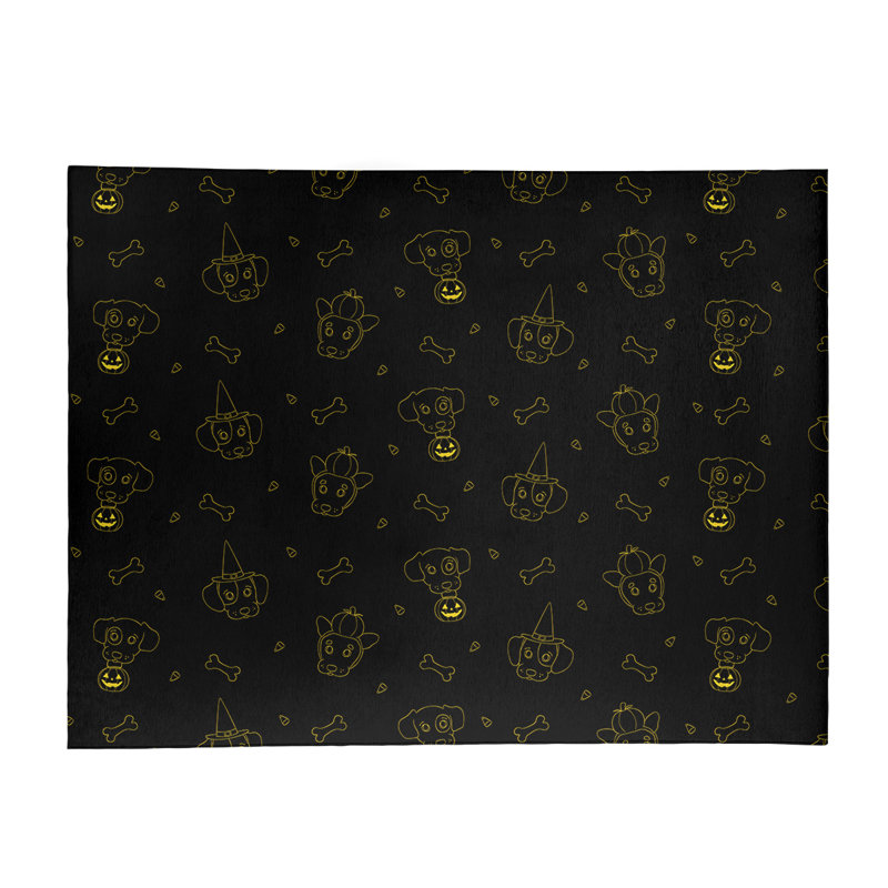 Tapis noir/jaune fait main, Rectangle 9 pi x 12 pi