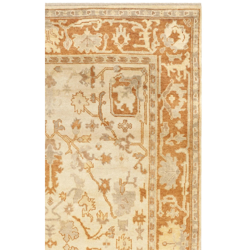 Oushak Oriental Hand-Knotted Wool Ivory/Rust Area Rug, Runner 3' x 10'