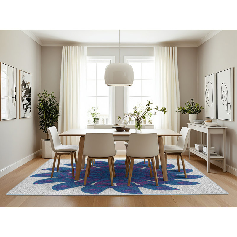 Laine tissée à la main et polyester gris/bleu Tapis décoratif, Rectangle 7 pi x 10 pi