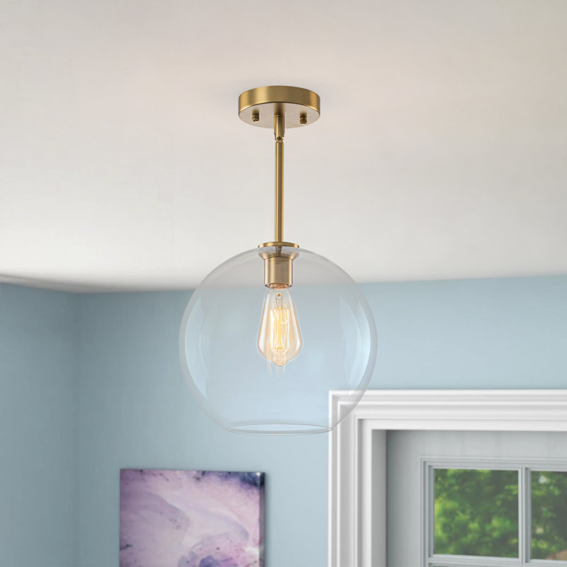 Luminaire suspendu sphérique minimaliste en verre soufflé à la main 1 lumière Minimalist, Brass