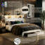 Smart LED White Velvet Upholstered Storage Bed With Bookcase Headboard & Charging Station (USB/Type-C), 140X200cm European Double / 160X200cm King, 2 Drawers Upholstered Frame-145181054