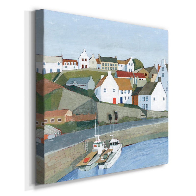Toile tendue avec châssis I-Premium Old Coast Town - prête à être accrochée, H 32 po x l 32 po x P 1 po