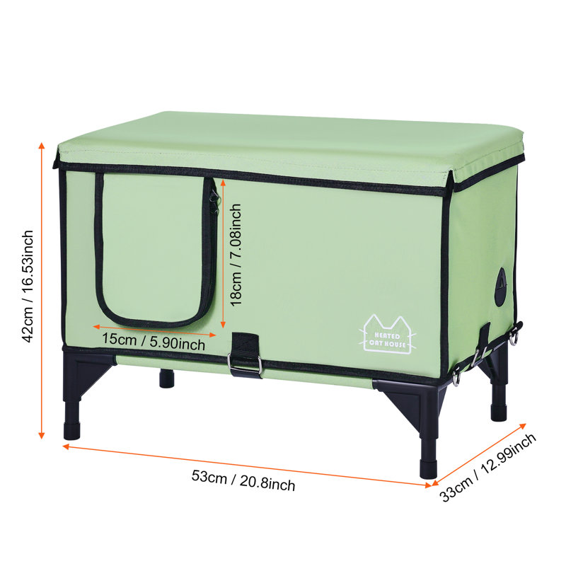 Abri pour chat chauffé surélevé de taille M avec coussin chauffant vert
