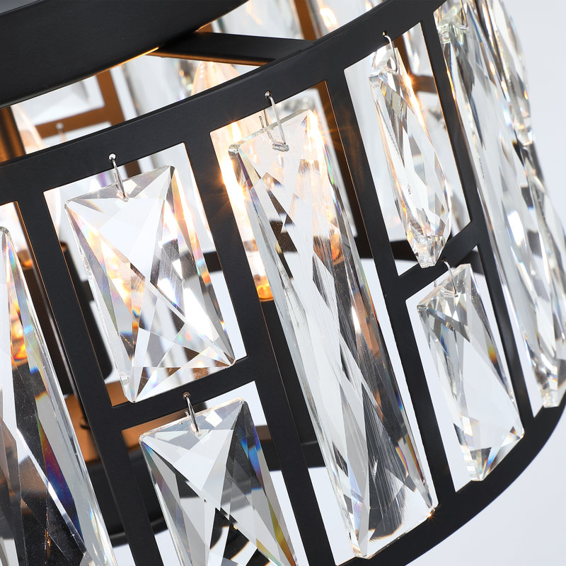 Plafonnier encastré moderne en cristal 3 lumières 12 po 12 po, Noir, noir, noir, noir