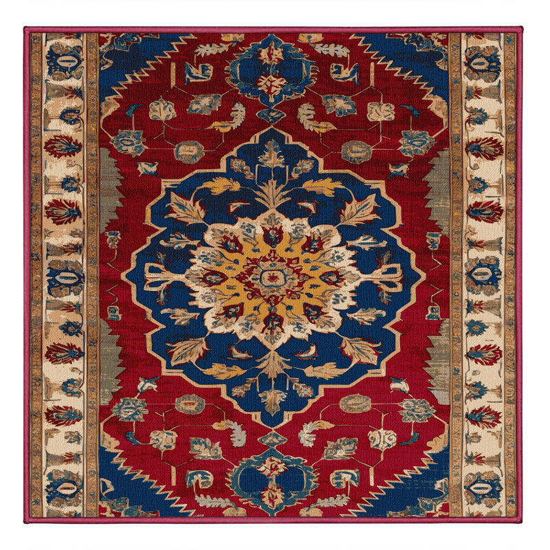 Tapis rouge Tabriz lavable à la machine, Carré 7 pi