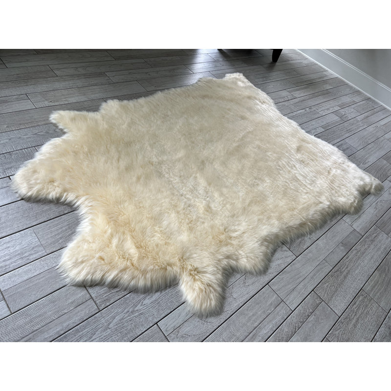 Tapis à poils longs en fausse fourrure de bison crème, Nouveauté 6 pi x 7 pi