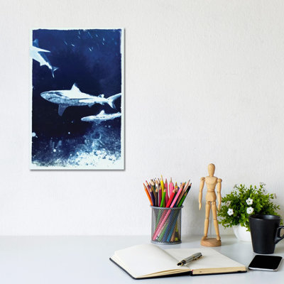 Indigo Sharks 1 Piece Wrapped Canvas Painting