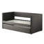 Lit de jour gigogne escamotable avec tissu d'ameublement gris et garniture cloutée en bois-641278966