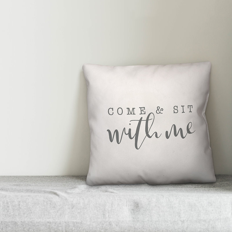 Textual Outdoor Throw Pillow, 16" H x 16" W, White/Dark Gray