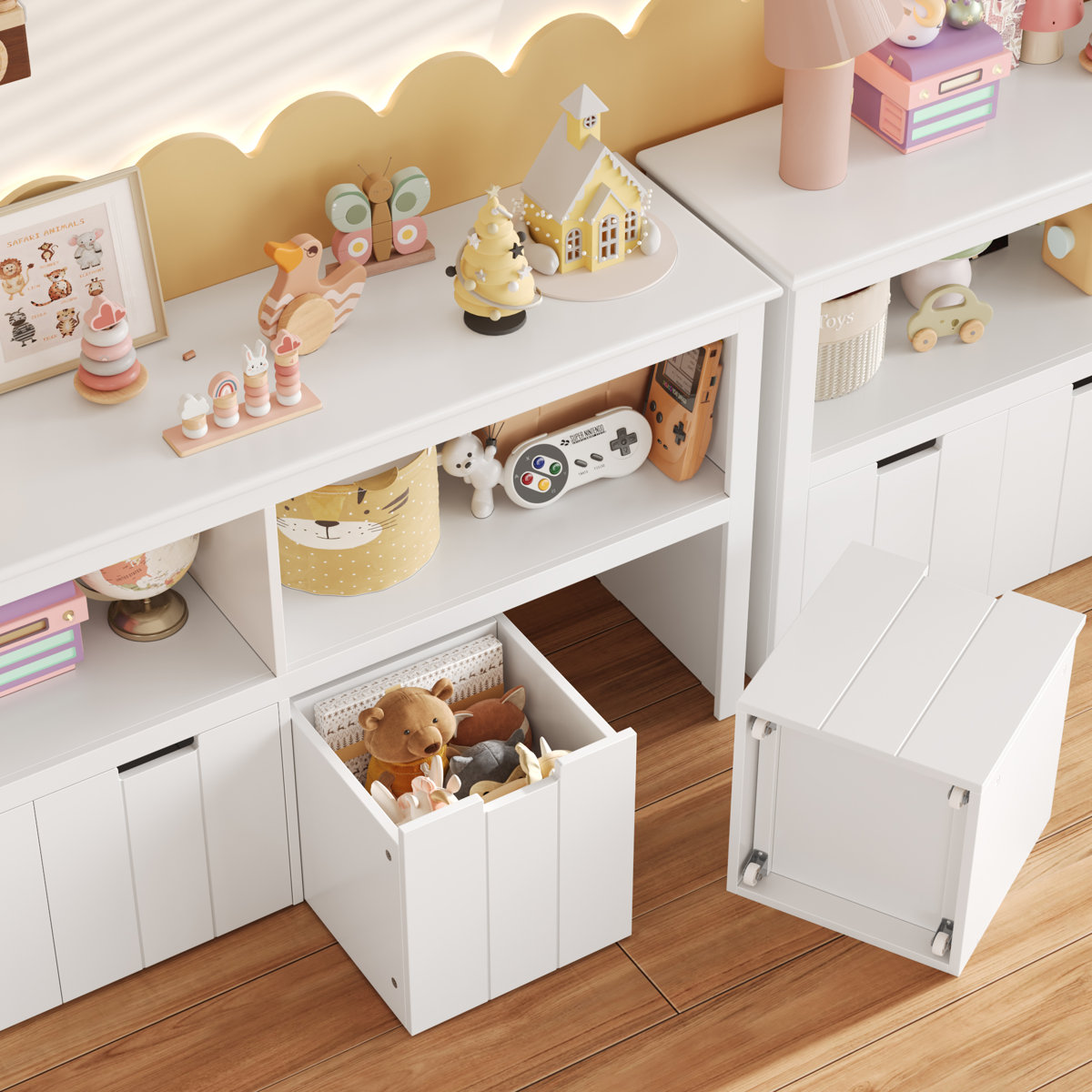 Bayze Bookcase with Removable Drawers, White