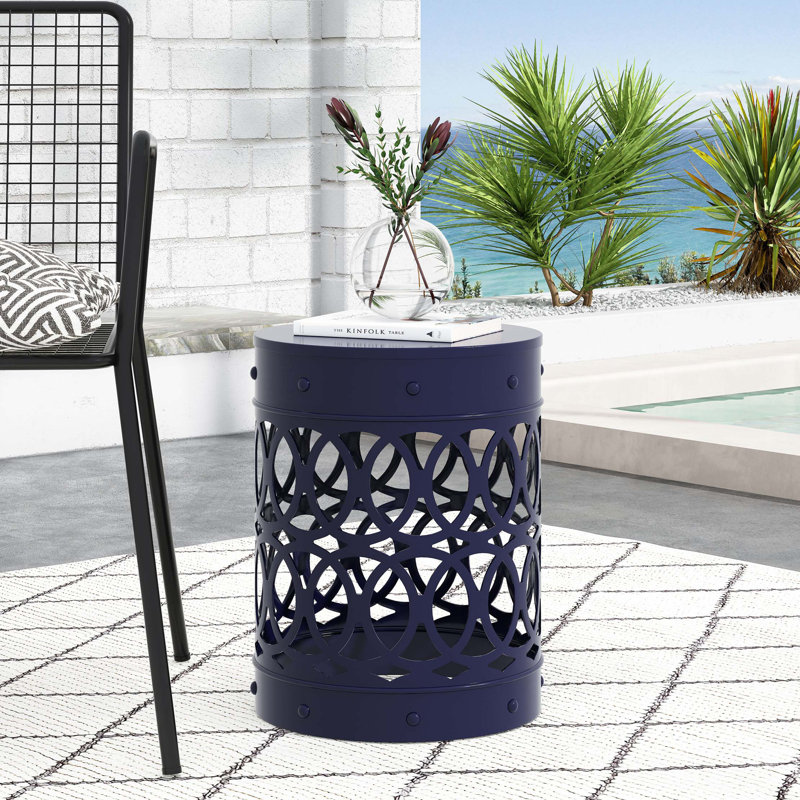 Outdoor Metal Side Table -Large, Navy Blue