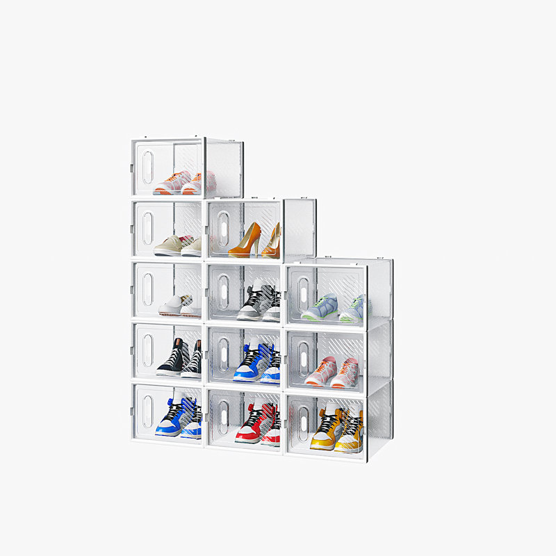 Large Shoe Storage Box Organizers Stackable (Set Of 12), Clear/White
