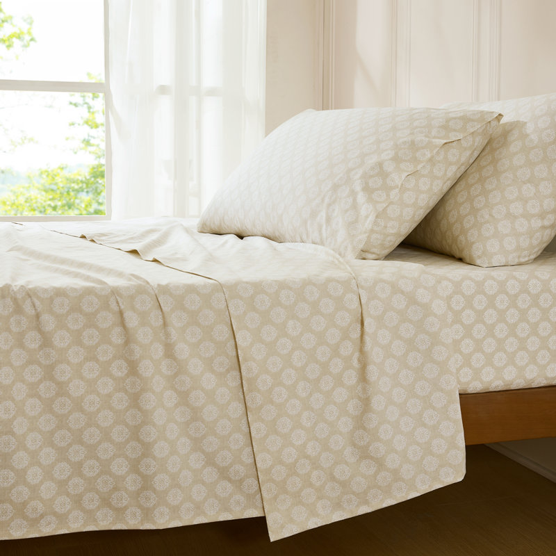 Sophie Neutral Cotton Sheet Set, Queen Sheet Set with 3 Additional Pieces