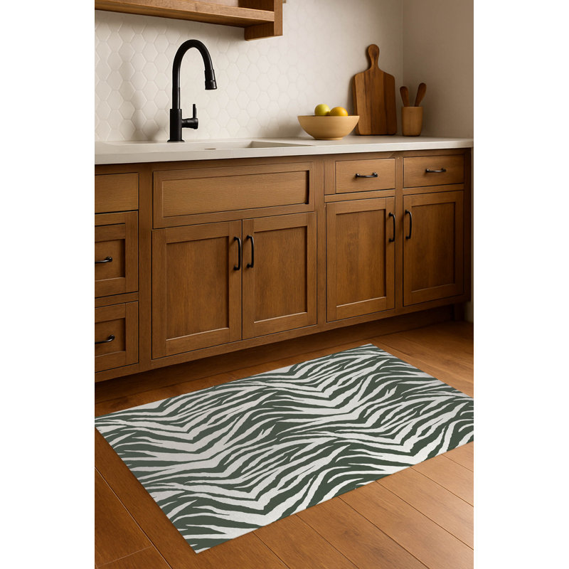 Zebra Patch Lightweight Non-Slip Kitchen Mat, Rectangle 4' x 6', Chimichurri