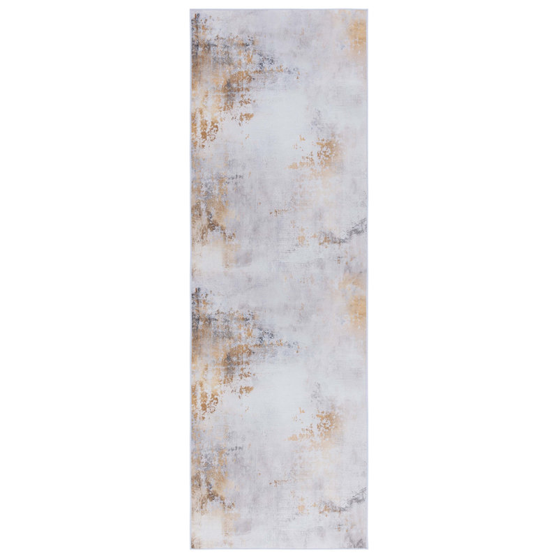 Tacoma Davilla Machine Washable Area Rug In Grey & Gold, Runner 76 x 244 cm