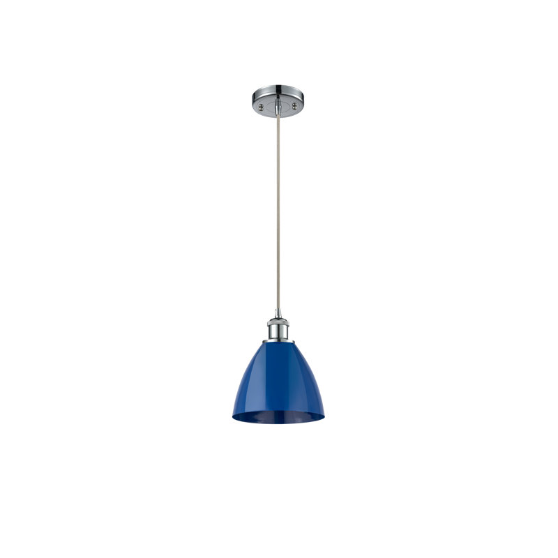 Luminaire suspendu conique 1 lumière, Bleu, Chrome poli