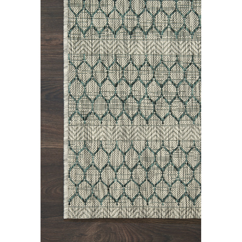 Tapis intérieur / extérieur gris / bleu sarcelle Jimmu, Rectangle 9 pi 2 po x 12 pi 1 po
