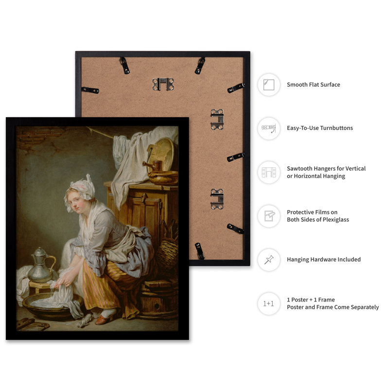 Jean-Baptiste Greuze - La blanchisseuse, Black Framed, Poster, 11"H x 14"W