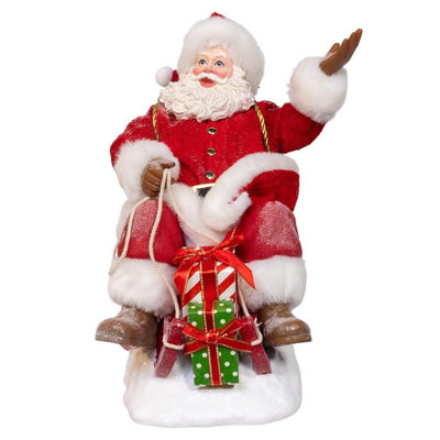  Fabriche Christmas Figurine, Santa with Sled, 10in