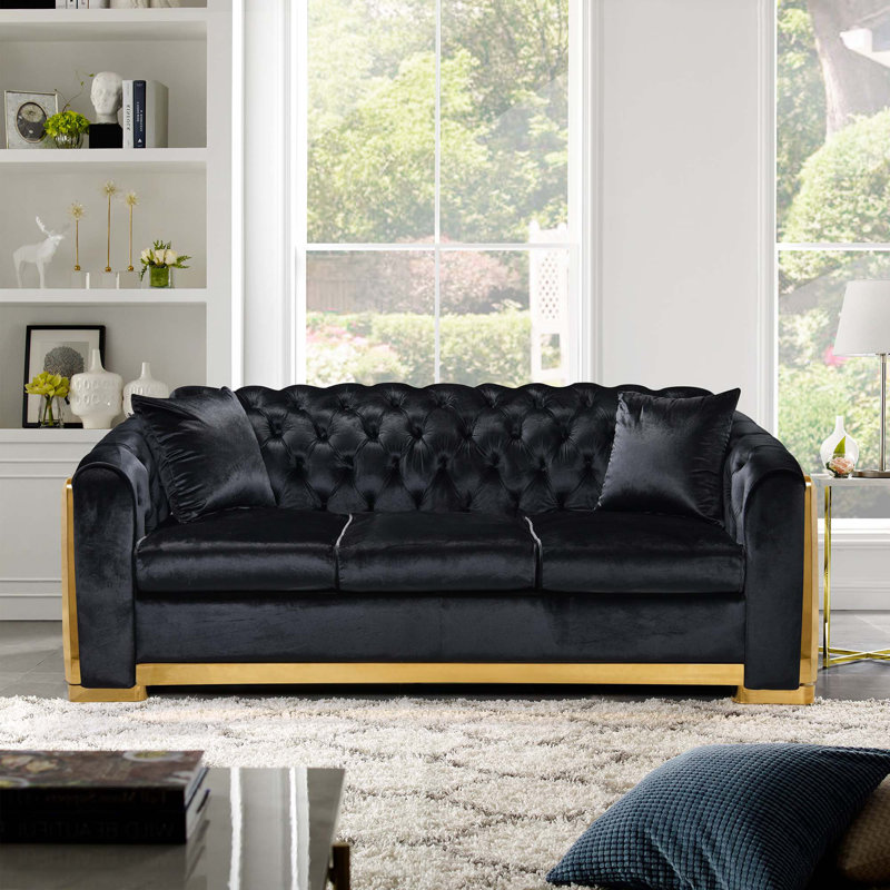Canapé Chesterfield en velours de luxe, Noir