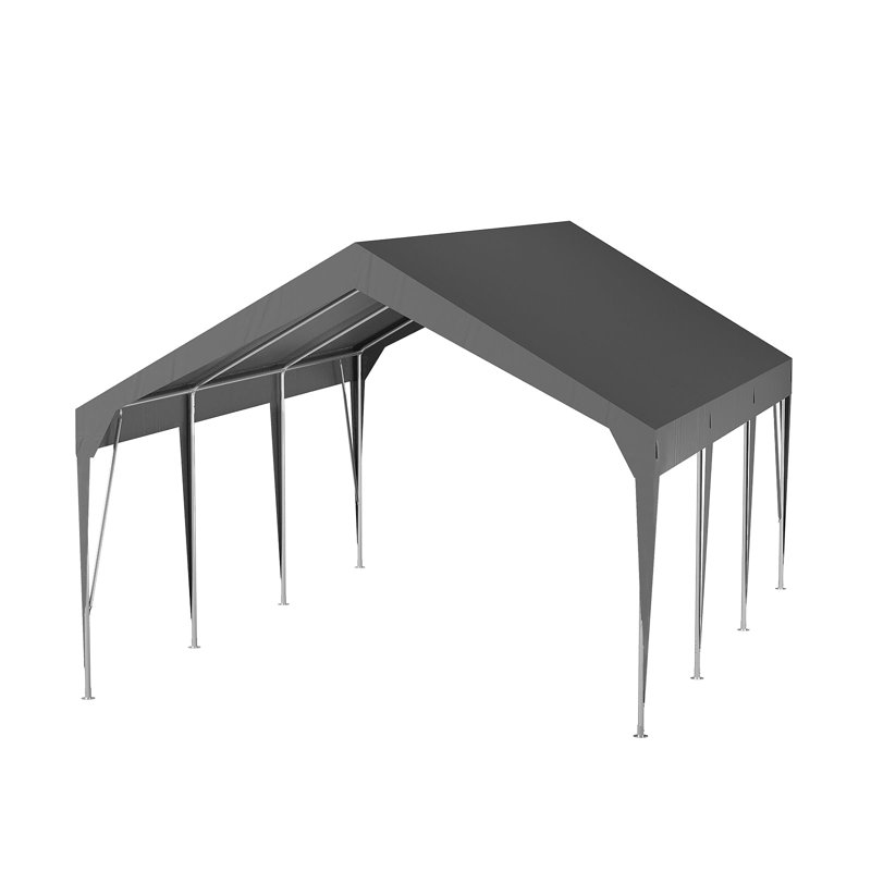 Auvent 10 x 20 pi pour abri d'auto robuste et résistant aux rayons UV, Gris