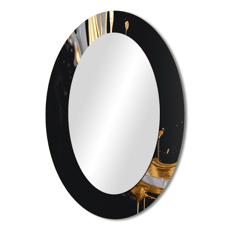 Gold And Black Marble Medley I - Gold Oval Wall Mirror Decor, 36" x 24"