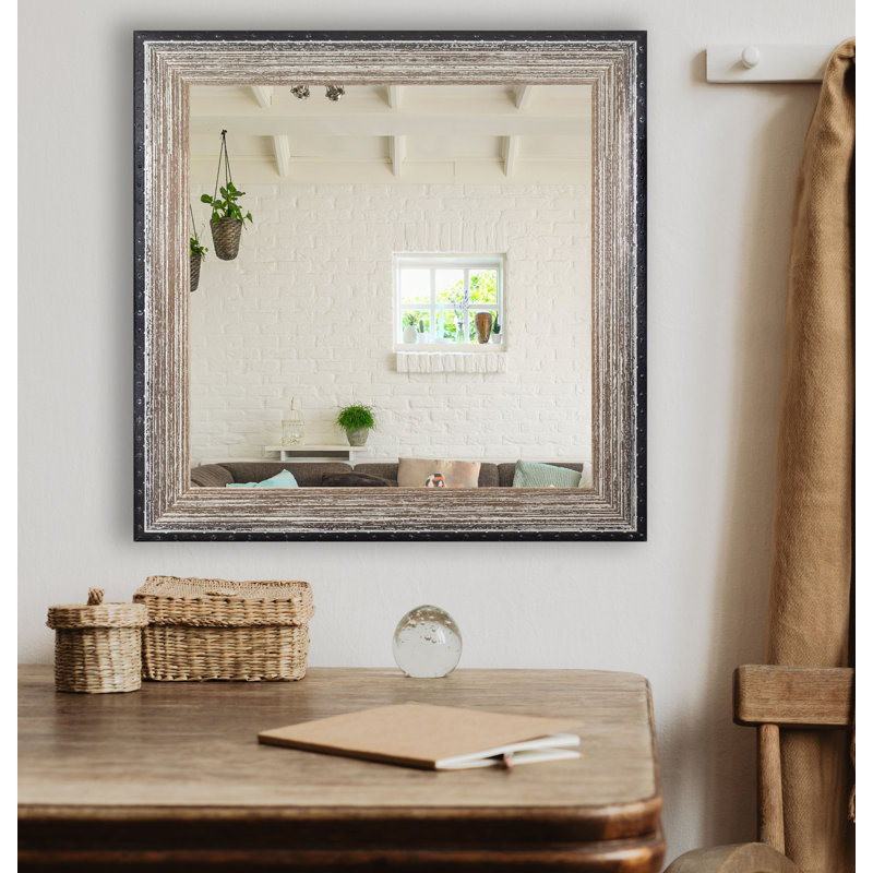 Miroir décoratif moderne et contemporain Eilany, H 21,5 po x l 21,5 po, Brun brossé