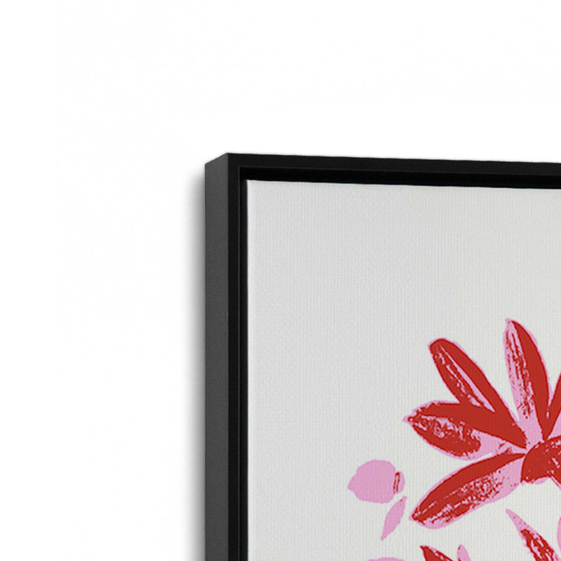 «Red and Pink Artsy Flowers» par Garima Dhawan, reproduction d'art, H 16 po x l 12 po, Noir