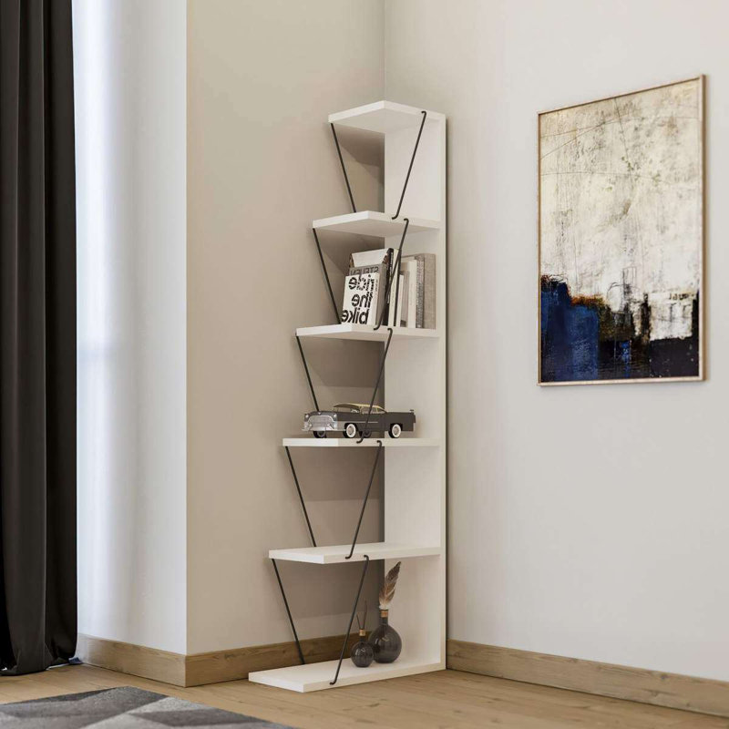 Modern White Bookshelf with Metal Frame, 19.7 x 59.1 x 8.7 inches | 100% Melamine Coated Particle Board, Thickness: 0.7 inches | Elegant Design, Perfect for Home Office & Living Room, Durable & Stylish Storage Solution