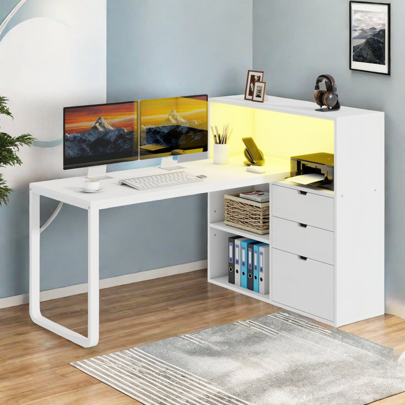 Bureau d'ordinateur en forme de L Inbox avec prises de courant et lumières DEL Inbox