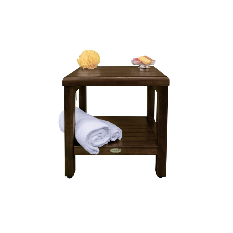 Classic Woodland Brown Teak Shower Bench with Shelf, 18"